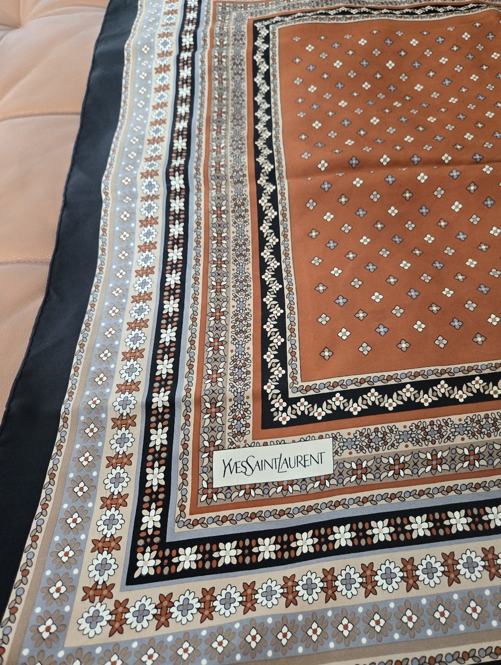 Vintage Yves Saint Laurent Black and Rust Floral Scarf